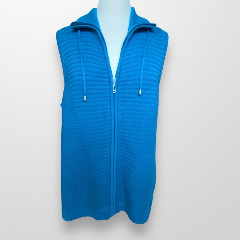CJ Banks Size 1X Sweater Vest Zip Front Cardigan Blue Knit Casual Sleeveless